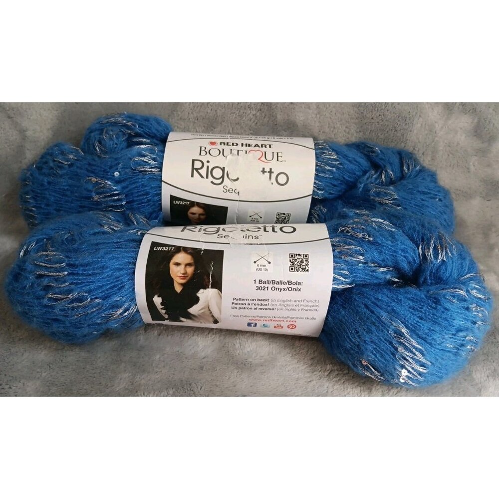 Red Heart Boutique Rigoletto Yarn Sequins Periwinkle 2 Balls Skeins 8 Yds Each‎